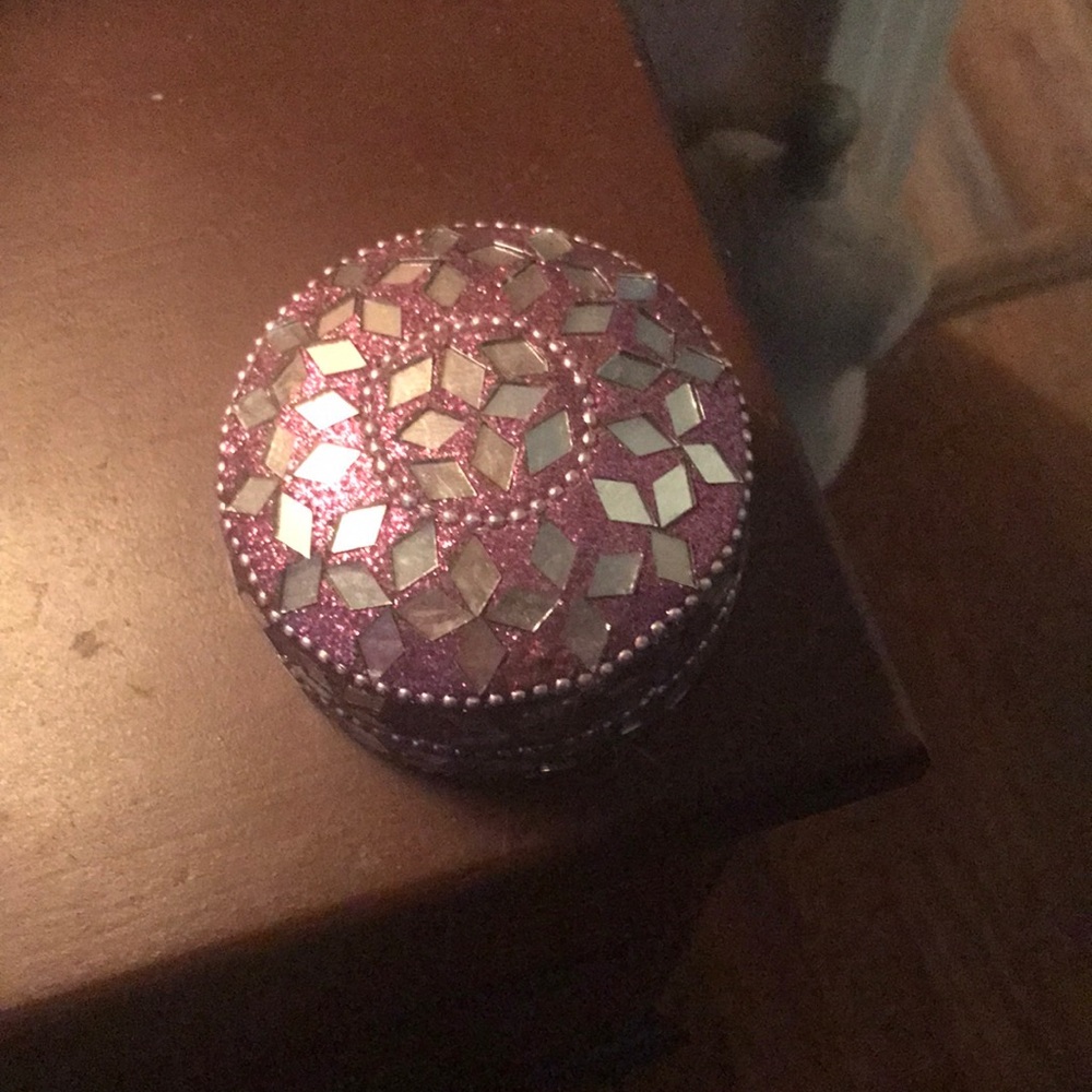 Round Purple Glitter Trinket Box With Lid